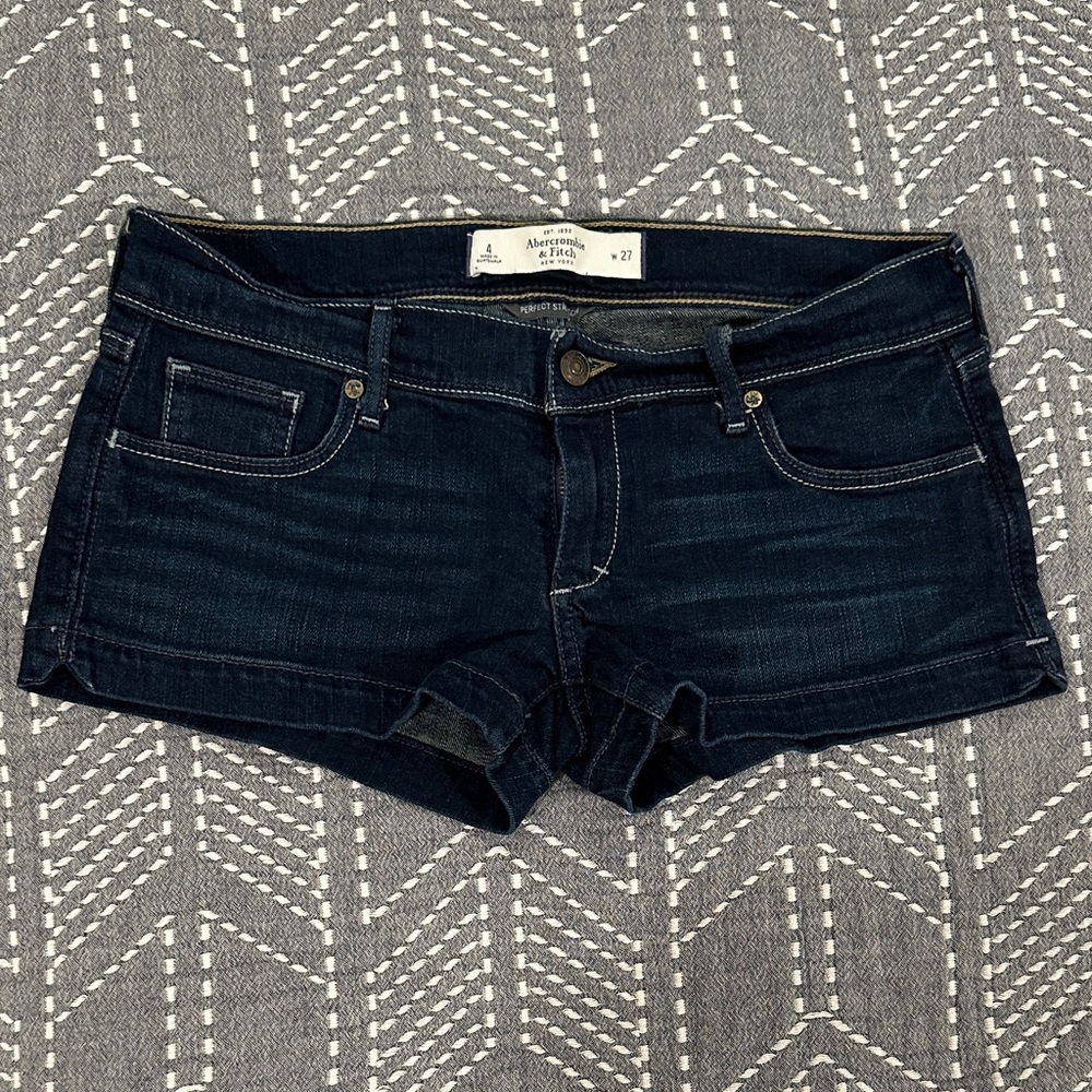 Abercrombie & Fitch Dark Blue Denim Low Rise Jean Shorts